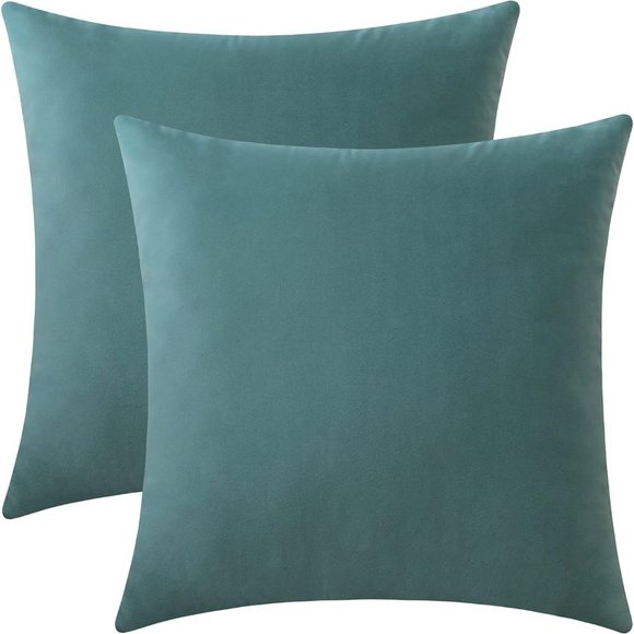 Set of 2 Aqua Blue Soft Velvet Pillow Covers 18 Inch Turquose Pillows Square Zip - Picture 1 of 10